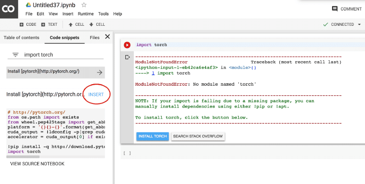 google colab code snippets