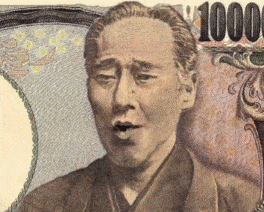 Mug Life trên tờ tiền Yên Nhật.